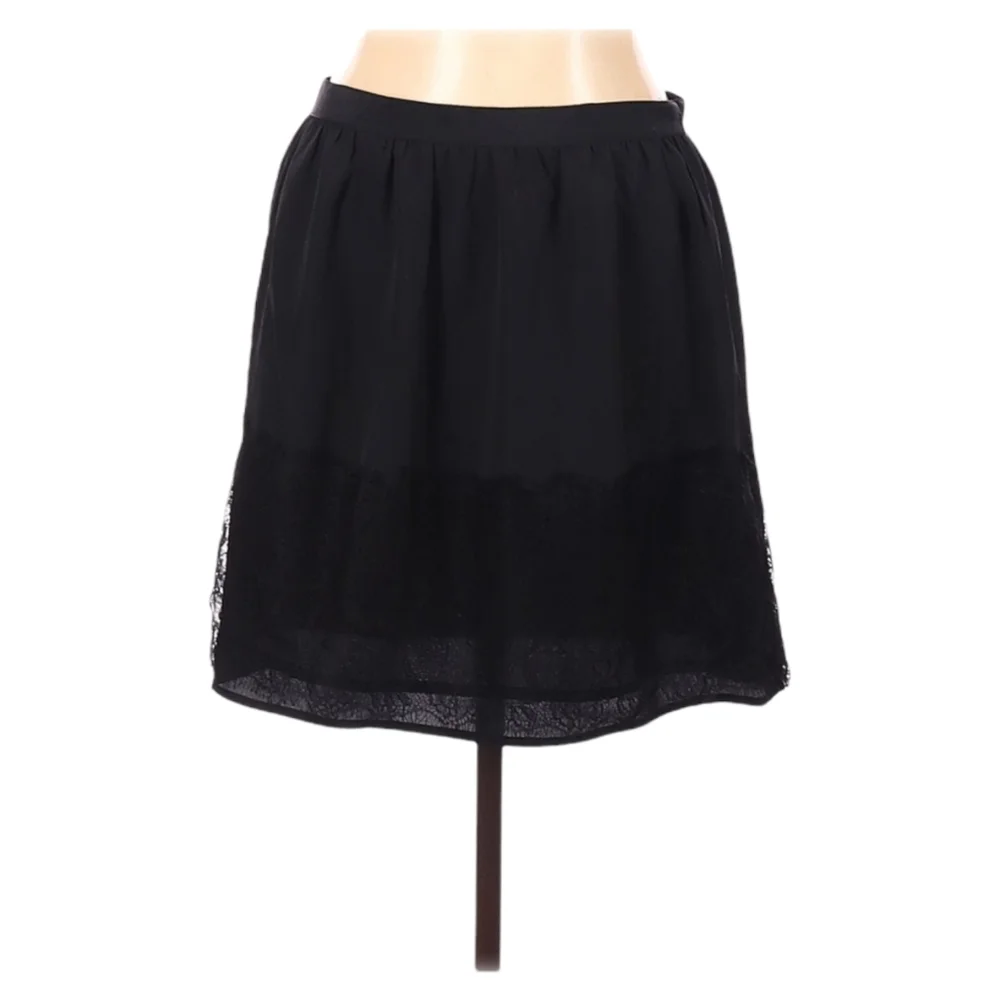 Laundry by Shelli Segal A-line Skirt 10‎ Black Lace Overlay Pleated Preppy Zip